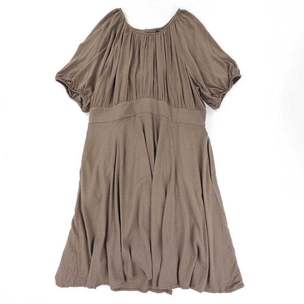NWT Torrid Mini Rayon Slub Puff Sleeve Skater Dress Taupe Brown Cottagecore Boho